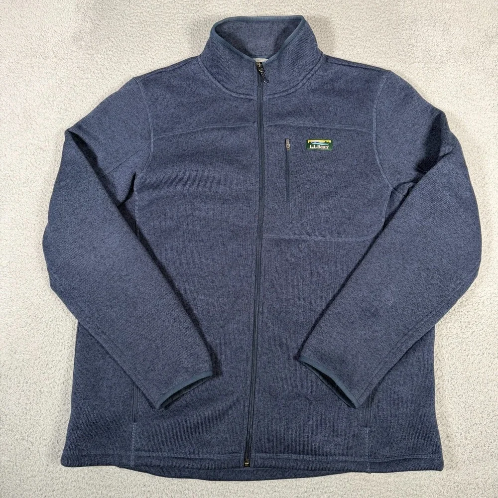 LL Bean Jacket Men XLT Tall Blue Sweater Fleece Full Zip Outdoor Slightly Fitted